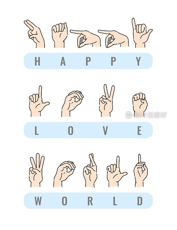 Vector deaf-mute alphabet with hand gestures set